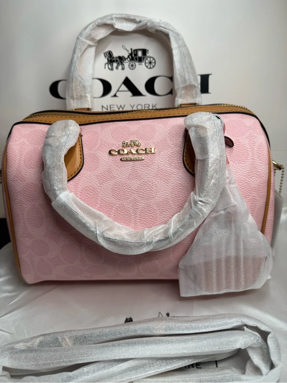 Coach Pink Leather Satchel with Tan Trim